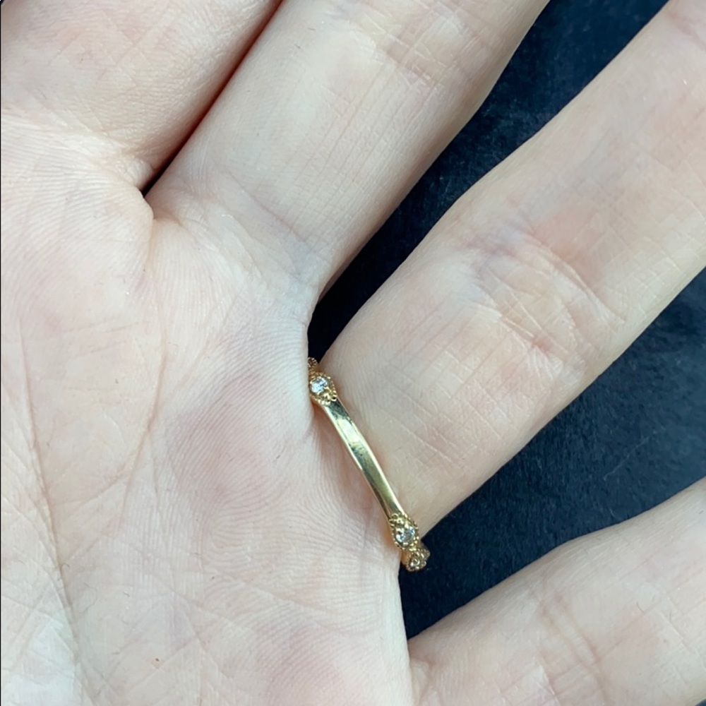 14k Gold Diamond Ring Stackable Wedding Band - image 2